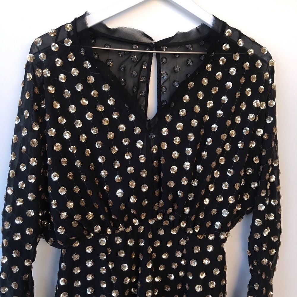 Finders Keepers Black Gold Sheer Sequined Dress S - Picture 2 of 8